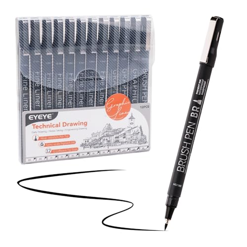 EYEYE Micro Fineliner Pens, Black Drawing Art Pens,12 Archival Pen Waterproof Ink Set Artist Supplies Archival Inking Markers Sketch Outline Pen, Precision Drawing and Sketching Kit - size: 12 Pack