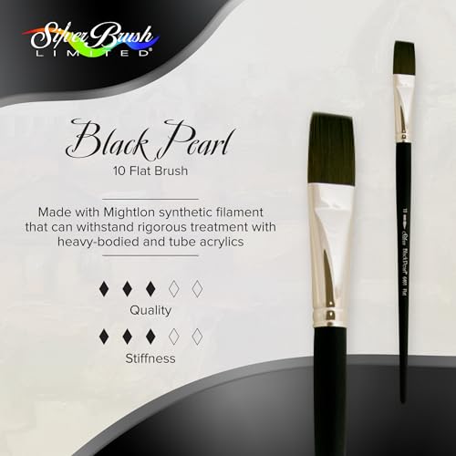 Silver Brush Limited Black Pearl Flat Oil and Acrylic Paintbrush, Size 10 | Long Handle, Watercolor, Gauche, Stiff Fine Point Mightlon Bristle, Clean Square-Edged Strokes, Easel Painting - size: Size 10
