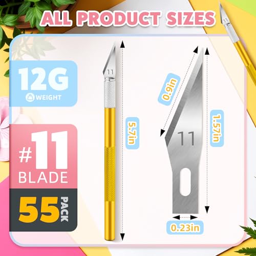 55PCS Exacto Knife Set, Craft Knife, Hobby Knives with 50PCS Blades | 55PCS precision knife kit, SK5 exacto knife blades for art, woodworking, stencil, scoring, scrapbooking, modeling and crafts - style: Pink – 5 Knives / 50 Blades