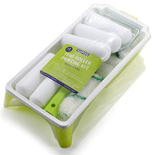 KUPOO 4" Foam Paint Roller Kit Mini Roller with Frame,Tray & Refills | High-density 4"foam roller set with frame,tray & covers.For walls,cabinets,doors,furniture. - size: 4 inch Foam Roller Set