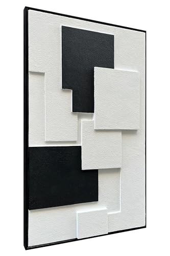 NANKAI Art Hand-Painted Black and White Abstract Oil Painting Modern Minimalist Art Office Corridor Bedroom Living Room Wall Decoration Painting 36x24 inches (with Solid Wood Exterior Frame) - color: Nkhb291