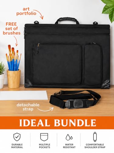 Art Portfolio Bag Fits18 x 24 Inches Artwork– Lightweight Waterproof Artist Portfolio Case with Shoulder Strap 4 Pockets, Reinforced Corners, Art Folder for Artwork, Posters, Sketches & Drawings