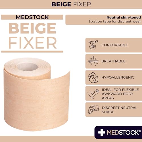 MEDSTOCK Non-Woven Fabric, Beige Fixer Roll, 4" x 11 yds, 1 Roll, Wound Care, Adhesive Dressing Tape, Medical Device Securer, Flexible and Soft, Stable and Dependable, Increases Patient Comfort - size: 4" x 11 yds