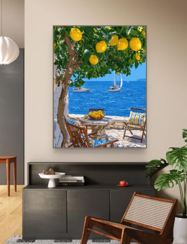 ZRIZQ Landscape Paint by Numbers Kit for Adults Beginner,Lemon Tree,16x20 | Full set with rich paints,wooden brushes,rolled canvas.Calming activity.Beginner friendly.Just open and paint. - color: 16"X20"Rolled Canvas(Frameless)-Landscape 19