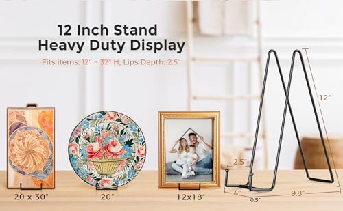 TR-LIFE 4 Pack 12 Inch Large Plate Stands/holder for Display - Metal Picture Frame Holder Stand + Easels for Platter, Book, Plaque, Photo, Table top Art - size: 12 Inch