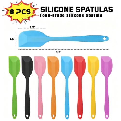 8 PCS Mini Silicone Spatulas 8.2 Inch Rubber Spatula,Nonstick Cookware - color: 8 colors