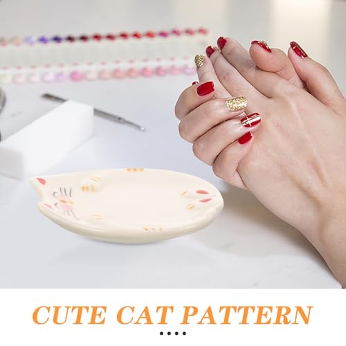 Baluue Ceramic Watercolor Palette Tray Cat Paint Mixing Tray for Watercolor Gouache Nail Art Smooth Bottom Artist Palette for Easy Color Blending 3.34 X 2.95 X 0.51 in