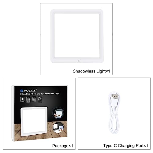 PULUZ Photo Studio LED Shadowless Light Panel 8" X 8" / 20 x 20 cm Photography Softbox Bottom Light with USB Power Cable for Food Jewelry Cosmetic Crafts Shooting - size: 8.5*8.5 Inch