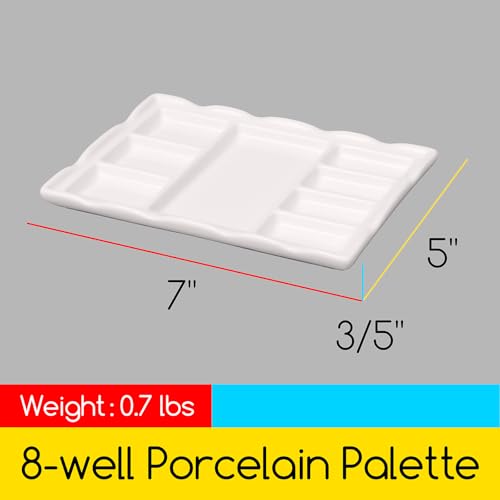 MEEDEN 8-Well Ceramic Artist Paint Palette, Porcelain Paint Palette Tray, Watercolor Mixing Palette, Porcelain Mixing Tray for Watercolor, Gouache, Acrylic Painting, 7”x 5.2”x 0.6” - size: 7" x 5.2" x 0.6"