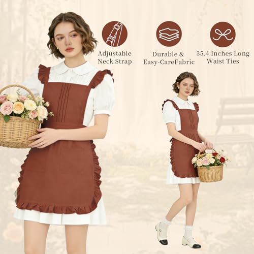 Vintage Ruffle Apron for Women, Cute Kitchen Apron for Cook - color: Red