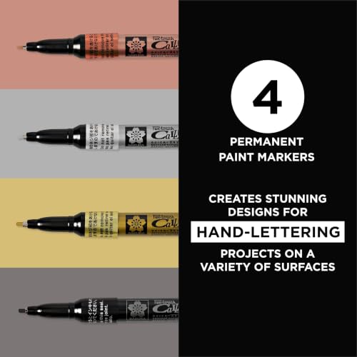 SAKURA 47391 4-Piece Fine Pentouch Calligrapher Paint Marker, 1.8mm, Gold, Silver, Copper and Black | Archival Quality Pens for Glass, Wood, Porcelain, Plastic, and Metal, Waterproof, Fade Resistant, Low Odor, Xylene Free - size: 1 Count (Pack of 4)