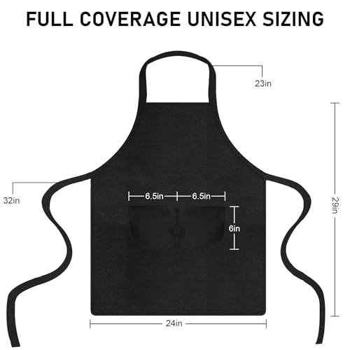 12 Pack Bib Apron, Unisex Restaurant Kitchen Aprons for Women with 2 Pockets, Chef Aprons for Cooking Men BBQ Painting Drawing Craft Plain Adults, Bulk Black