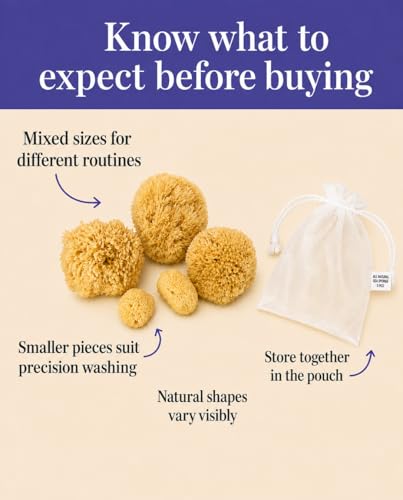 Natural Sea Sponge 5pk Spa Gift Set Bath Shower & Facial Care, Premium Bag | 5 assorted sizes for bath, shower & face. Hypoallergenic, kind on skin. Gift for moms, brides & teens. Comes in premium bag. - style: 5 Piece set in bag