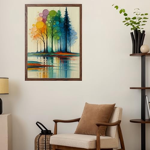 DOTSTART Paint by Numbers Kit for Adults,Rainbow Trees Paint by Number Kits | Paint on Canvas,Lake Painting by Numbers Easy Oil Painting,for Home Wall Decor 11.8X15.7 inches - color: PB171-1
