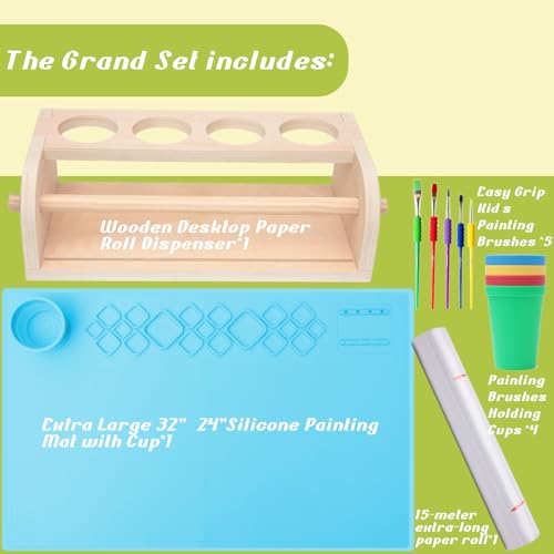 Tabletop Paper Roll Dispenser, Kids Art Easel Desktop Premium Set(Purple) - color: Blue