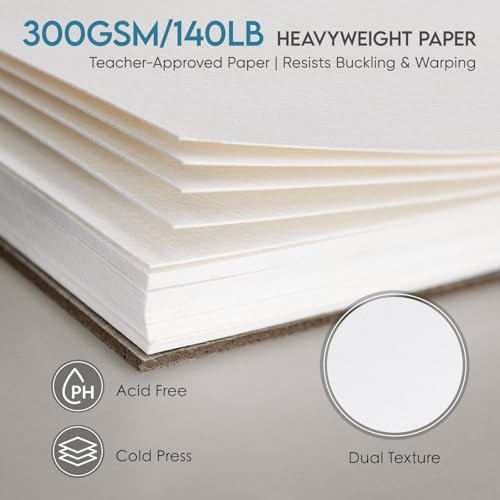 KOVIEDE Watercolor Paper Pad 9"x12" (20 Sheets) - 140LB/300GSM Water Color Paper, Cold Pressed Sketchbook for Acrylic, Gouache & Pencil, Artist, Students, Art Supplies - color: Orange, size: 1 Pack - 9"x12"