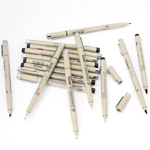 16 Pack Micro Pen Set Waterproof Archival Ink Set Black Micro Fine Point Drawing Pens Archival Ink Brush Pen for Painting, Sketching, Writing, and Drawing