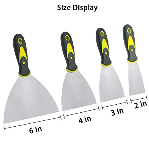 Putty Knife Set, 4 PCS (2,3,4,6 inch) Spackle Putty Knives, Metal Scrapers, Putty Scrapers for Drywall, Putty, Decals, Wallpaper, Baking, Patching and Painting