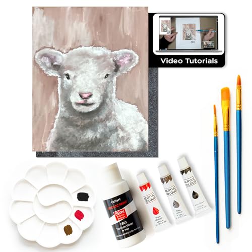Painting4Real DIY Art Painting Kit for Adults with Video Tutorials – Learn to Paint Baby Lamb - 9 Pieces Acrylic Paint Set & Art Supplies for Adults, Mother Day Gift for Mom, Women, Mens, Art Lovers - color: Baby Lamb