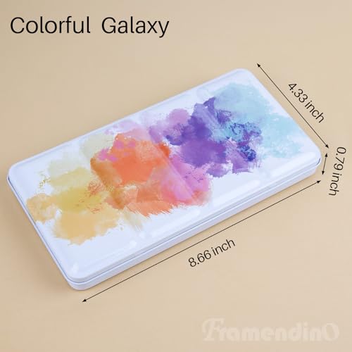 Framendino, Colorful Metal Watercolor Palette with Lid Fold Out Large Tin Tray with 52 Empty Half Pans for Painting Sketching - color: Colorful