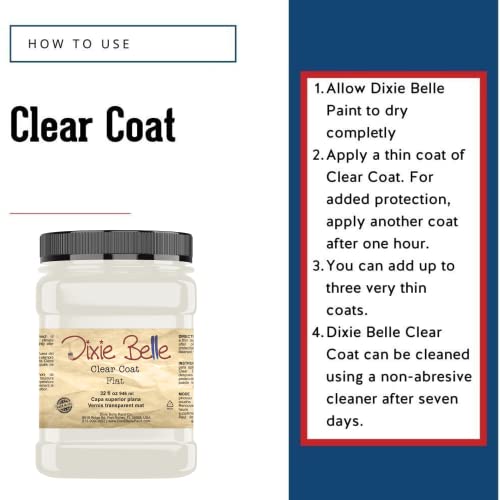 Dixie Belle Paint Company - Clear Coat Flat (32oz) - Polyacrylic Topcoat | Soft Matte Finish Polyacrylic Topcoat - Chalk-Friendly Furniture Paint Finish - color: Flat, size: 32 Fl Oz (Pack of 1)