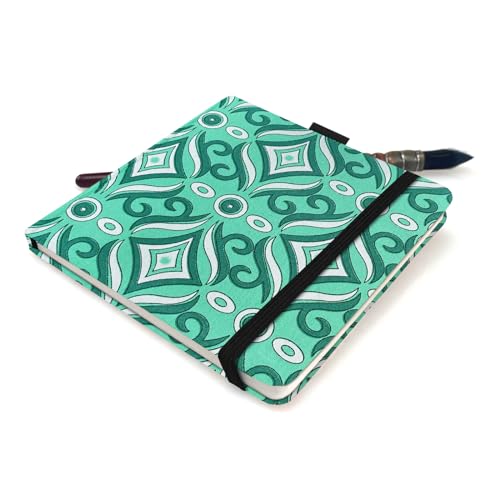 5x5" Watercolor Sketchbook,Mixed Media Pad,Travel Portable Drawing Journal | 140LB/300gsm 20Sheets/40Pages Watercolor Paper,Cold Press,Cloth Fabric Hardcover,Sewing Binding,Lay-Flat.Green Blocks - color: 300gsm-Green Blocks