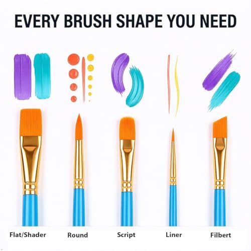 Soucolor Acrylic Paint Brushes Set, 20 Pcs Pointed Tip Artist Paintbrushes | Soft,No-Shed Bristles for Acrylic for Acrylic Oil Watercolor Canvases Rock Nail Miniature Detailing Drawing Art Supplies - color: Blue, size: 20-Pack