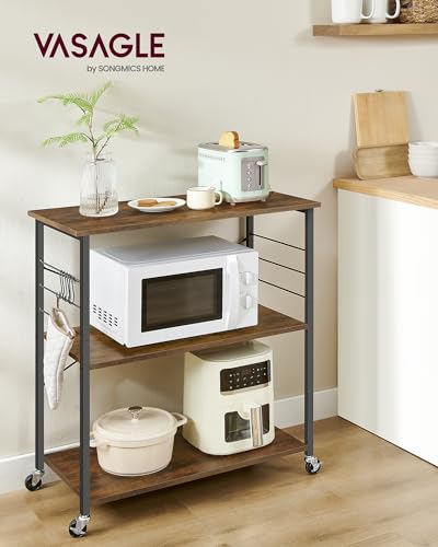 VASAGLE Kitchen Shelf on Wheels, 31.5 Inches Serving Cart with 3 Shelves - color: Rustic Brown + Ink Black, size: 31.5"W x 35"H, style: Shelf