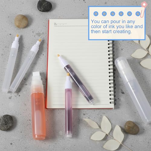 16 Pcs Refillable Acrylic Paint Markers, Refillable Paint Pen, 3mm, 6mm, 15mm Empty Acrylic Markers, with 6 Replaceable Pen Tips and 3 ml Dropper for Touch Up Graffiti Paper Drawing