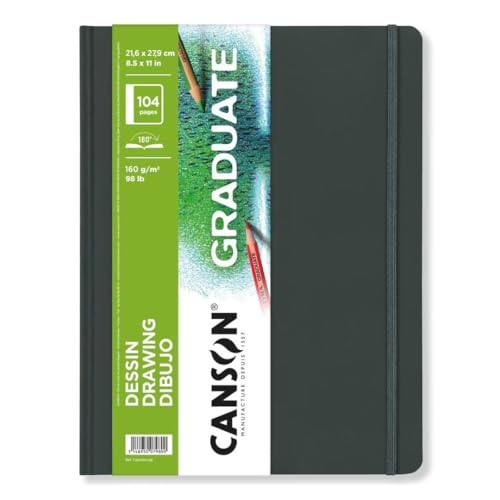 Canson Graduate Drawing Paper Hard Cover Art Journal, 8.5" x 11", 98 lb. (160gsm), Artist Paper for Pencil, Ink, Pen, and Marker Illustration, 52 Sheets/Sketch Book, Class Pack of 10, 520 Sheets Total - size: 8.5x11 (Pack of 10)