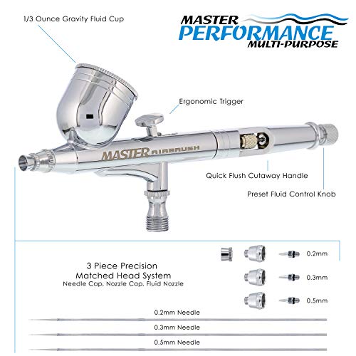 Master Airbrush G233 Performance Pro Airbrush Kit with 3 Nozzle Sets, Hose - size: Hose Included