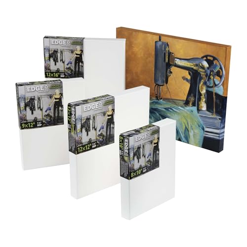The Edge Eco-Friendly Recycled Cotton Stretched Canvas for Painting - 9x12 Box of 3 - Medium-Textured, Triple Acrylic Primed All Media Painting Canvas, 320gsm, 1-1/2 in. Deep Pine Stretchers - size: 9x12 in