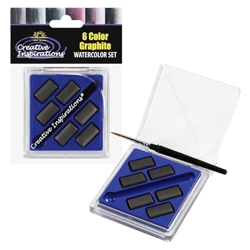 Creative Inspirations Professional Watercolor Paint Set, 6 Pack - Compact Graphite Half Pan Travel Set of 6 with Mini Brush - color: Graphite, size: 6 Count (Pack of 6)