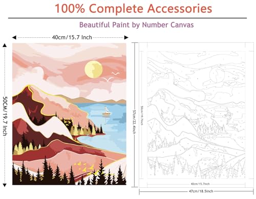 Yunnuo Paint by Numbers Kit for Adults Beginner, Abstract Landscape Adults' Paint-by-Number Kits, DIY Lake Scenery Oil Painting Acrylic Paints for Home Wall Art Decor(Mountain &Tree, 16 x 20 in) - color: B-001-Landscape
