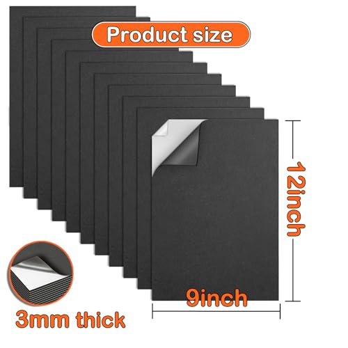 MEARCOOH 3mm Self Adhesive Foam Sheets Crafts, Black 9x12 Inch Sticky Eva Foam Paper for Crafts Cardmaking Cushion Embroidery Classroom Scrapbooking Crafts - color: Black Self-adhesive, size: 9X12in-3mm