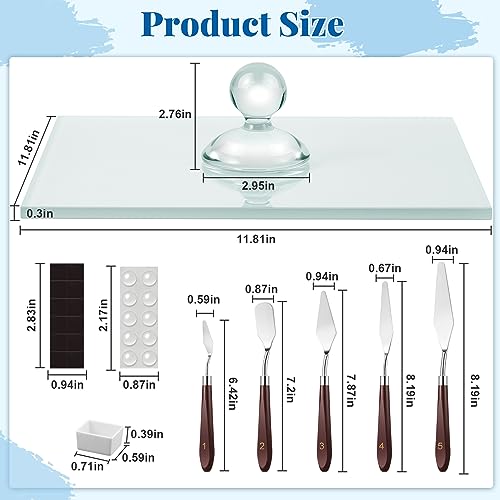 Nuanchu 109 Pcs Paint Muller Glass Slab Set,2.95'' in Dia,Round Handle | Drawing Knives and Half Pans with Magnetic Stripe for Making Colors, Glass Muller for Oil Acrylic Watercolor DIY Art Projects - size: 2.95'' in Dia, style: Round Handle
