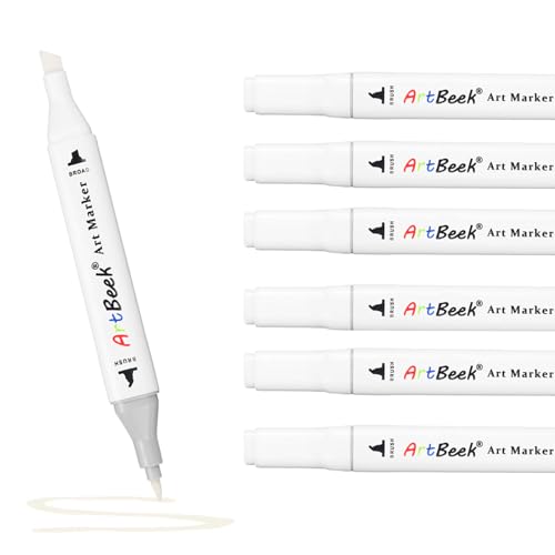 ArtBeek Alcohol Markers, White Blender Pens, 6Pcs Blending Blender Dual Tips Brush & Chisel Pen for Art Markers (Colorless) - color: Colorless