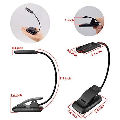BIGMONAT Led Book Reading Light, Rechargeable Amber Book Night Light, Portable Bendable Neck, USB, Brightness Adjustable, Reduces Eye Strain, Black - color: 1Pack - Black