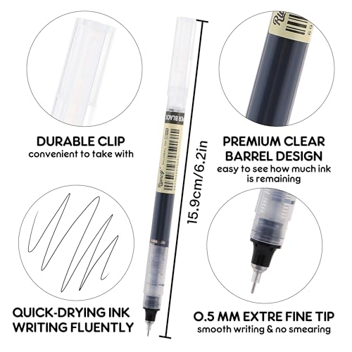 Liquid Ink Rollerball Gel Pens, 0.5mm Extra Fine Point Tip, 24ct Assorted Colors, Smooth Writing No Smear No Bleed, Vibrant for Journaling, Drawing, Sketching, School Notes & Art Supplies - color: 12Black+12Multicolor
