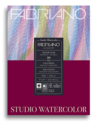 Fabriano Studio Watercolor Pad, Cold-Press, 9" x 12", 90 lb., 20 Sheets
