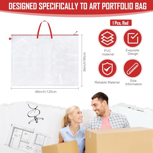 Tenceur 1 Pc 36 x 48 Inch Art Portfolio Case Large Art Portfolio Bag Folder Poster Storage Bag with Handle for Bulletin Board (Red) - color: Red