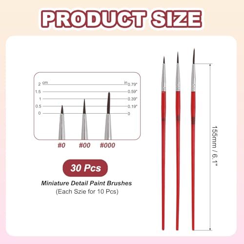 MECCANIXITY 30Pcs Fine Pointed Miniature Paint Brushes, Small Detail Paint Brush for Acrylic Watercolor Oil Model Painting Crafts Rock Painting and DIY Art(Red #0/#00/#000) - color: Red, size: #0/#00/#000