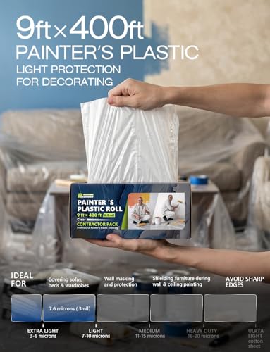 9' x 400' Clear Painters Plastic Sheeting Roll with Dispenser Box
