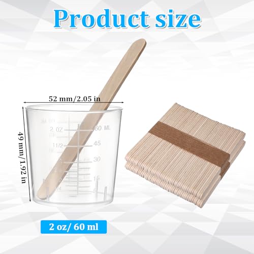 200 Packs 60ml/2oz Plastic Mixing Cups Disposable Graduated Cup Measuring Cups with 200 Pcs Wooden Stirring Sticks, Clear Epoxy Mixing Cup for Resin, Laboratory, Stain, Epoxy