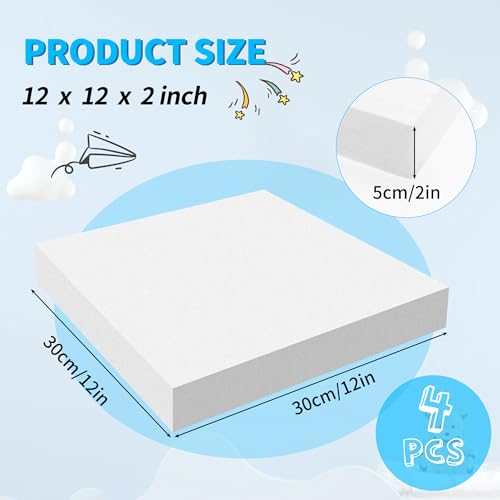 LuckyFoam White 4 Pack 12x12x2 inch Foam Sheets 2 Inch Thick | Polystyrene Rectangles XPS Foam Board Craft for Insulating DIY Modeling Art Supplies - color: white, size: 12x12x2 inch 4pcs