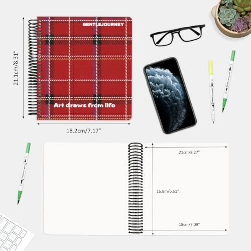 Hardcover Sketchbook,7.2"x8.3"Spiral Bound Drawing Pad,Red Grid | 150gsm(92lb)Acid-Free Thick Paper,Blank Art Journal for Adults,Artists&Beginners,Ideal for Sketching,Doodling and Mixed Media - color: red grid