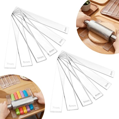 12Pcs 6 Size Acrylic Polymer Clay Depth Guide Set, 2,3,4,5,6,7mm Adjustable Clay Rolling Pin Guide, Roller Depth Guides Pottery Tools for Polymer Thickness (Color:Clear)