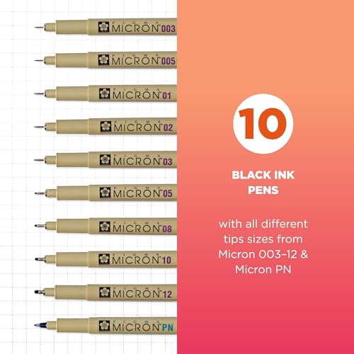 SAKURA Pigma Micron Black Ink Multi-tip Set, 10 Pack | Archival Black Ink Pens for Writing, Illustration & Journaling, Great for Artists, Crafters & DIY Gift Projects - size: 10 Count (Pack of 1)