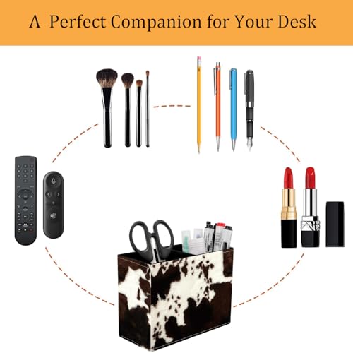 Pen Holder for Desk, PU Leather Multifunctional Desktop Storage Box and Anti-Slip Mouse Pad Set, Makeup Brush Holder Pen Organizer for Office and Home - Cow Hide Print - color: Cow Hide Print