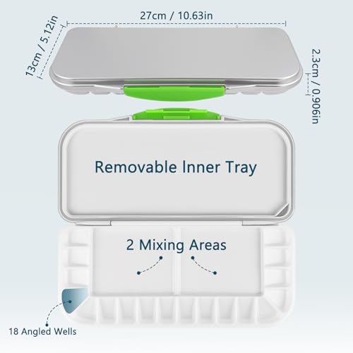 LNAUJS White Folding Paint Palette with Lid, 10.63×5.12in Plastic Paint Tray, Keeps Paints Moist, Portable Paint Pallet for Oil, Watercolor, DIY Art, Craft, Classroom, Travel and Outdoor Painting